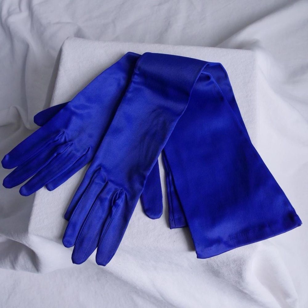 50s cobalt blue‎ satin ball gloves